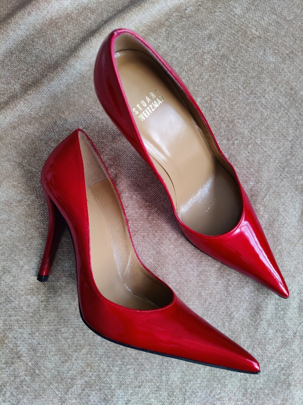 Stuart Weitzman Red Patent Leather Pointed-Toe Stiletto Pumps, 6.5